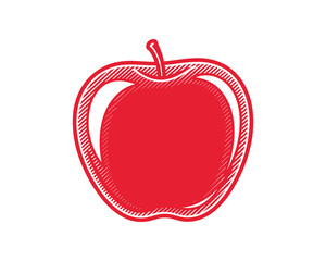Poster - Red Apple Shape with Hatching Border, Fresh Fruit Design Element, Isolated Vector Illustration