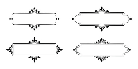 Aufkleber - Set of Four Decorative Floral Frames, Ornamental Label Designs, Black and White, Vector Illustration
