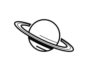 Poster - Stylized Saturn Planet with Rings, Outer Space, Black and White Bold Line Art Style, Vector Illustration
