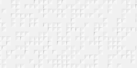 Poster - Randomly distributed white inset random center polygon boxes or cubes geometry background wallpaper banner, flat lay