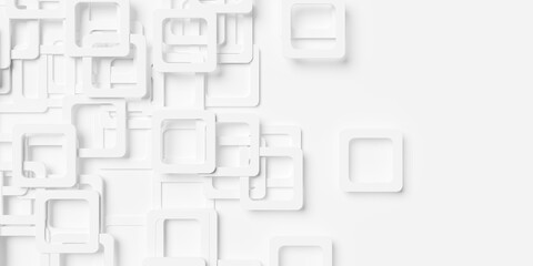 Poster - Rounded white square frames geometry background wallpaper banner fading out to the right, flat lay top view from above with copy space