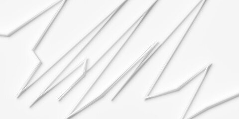 Poster - Close up of white thin zig-zag curves overlaid geometry background wallpaper banner, flat lay top view from above