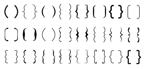 Wall Mural - black bracket set. vintage speech brackets, line text braces calligraphy symbols. curly punctuation 