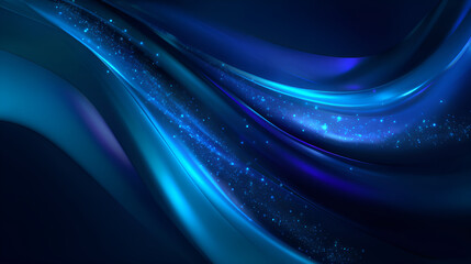 Fototapete - Abstract blue wavy background with sparkling particles flowing smoothly