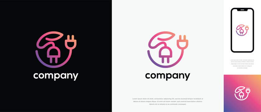 Natural leaf electrical plug logo design. Natural leaf logo icon with electrical plug