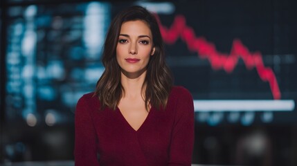 Poster - News anchor reporting on economic downturn with chart in background