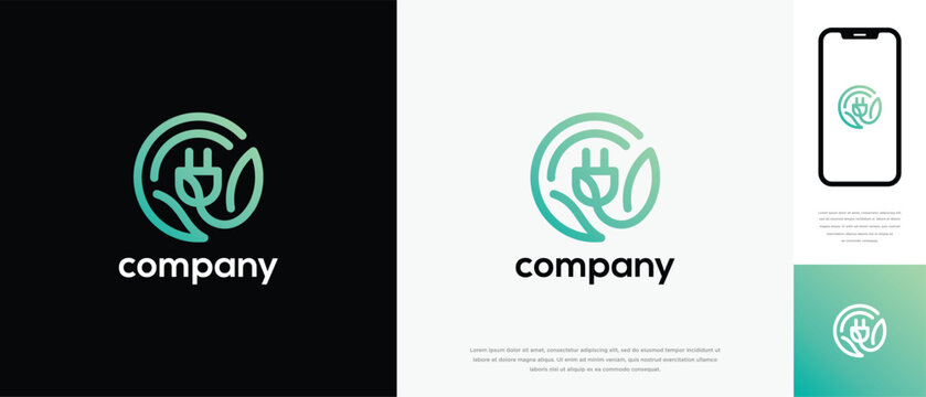 Natural leaf electrical plug logo design. Natural leaf logo icon with electrical plug