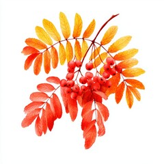 Poster - A vibrant autumn branch featuring a collection of red berries and colorful leaves in warm hues, evoking the beauty of the season.