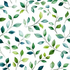 Poster - Watercolor leaf pattern, with a variety of green leaves scattered across the design, creating a sense of freshness and natural beauty.