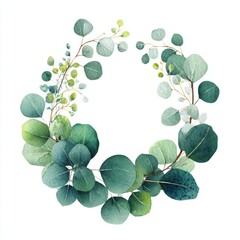 Poster - A vibrant green eucalyptus leaves circle wreath, perfect for a stylish design or as a decorative border