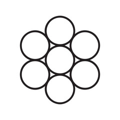 Geometric pattern of seven circles arranged in a flower shape silhouette vector isolated on white background