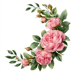 Poster - A watercolor floral arrangement, displaying pink roses, green leaves and buds