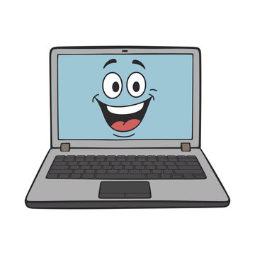 Happy cartoon laptop computer technology