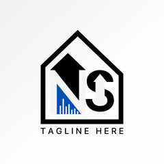 Poster - Logo design graphic concept creative premium vector stock image top sell letter NS font up arrow negative space line graph home development start up