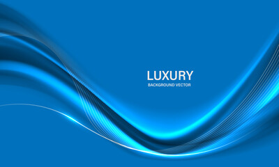 Poster - Abstract gold ribbon wave curve on blue luxury background vector