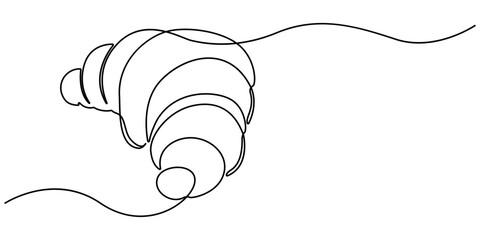 Croissant bread for desset outline drawing illustration. Continuous one line art Croissant icon badge bakery, French food concept single line. Continuous one single minimal line drawing. 