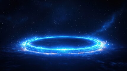 starry night sky with a glowing blue circular ring, evoking cosmic mystery, celestial wonder, and fu