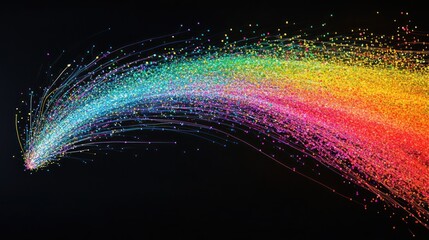 Poster - Colorful Digital Light Trails Abstract Art Vibrant Rainbow Particles on Black Background