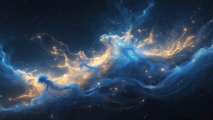 Vibrant blue and orange nebula with glowing stars in deep space