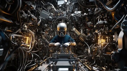 Poster - Futuristic Technician Working with Advanced Machinery in a High-Tech Environment 4k video footage