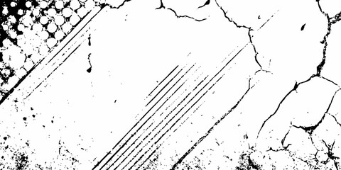 Aufkleber - Black and white abstract background with cracks, dots, and diagonal lines adding a grunge style look.
