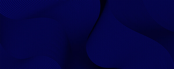 Poster - Dark Blue Abstract Wave Background with Light Lines and 3D Curved Design
