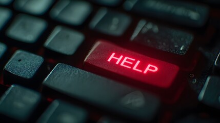 Poster - Red Help Key on Keyboard Illuminated in Dark Environment
