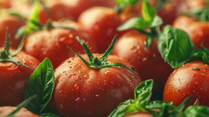 Poster - A close-up shot of fresh tomatoes with water droplets on the surface, perfect for food or cooking-related content