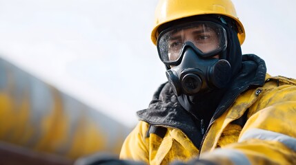 Poster - Worker in protective gear inspecting an oil pipeline