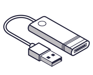 Fototapete - Modern vector illustration of a usb adapter with cable and rectangle connector for technology design.