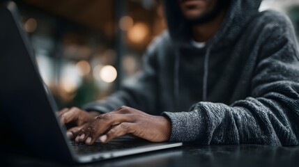 Poster - Entrepreneur working on laptop in a cozy cafe