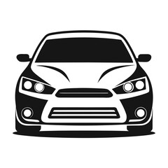 Fototapete - Front view of a modern car in a simplified monochrome vector design for automotive concepts.