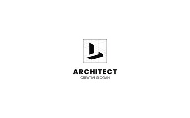 Poster - Letter L Architect logo with isometric bottom left view and technical sketch style