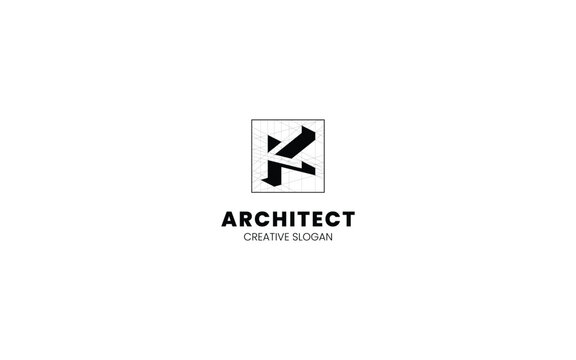 Letter K Architect logo with isometric bottom left view and technical sketch style