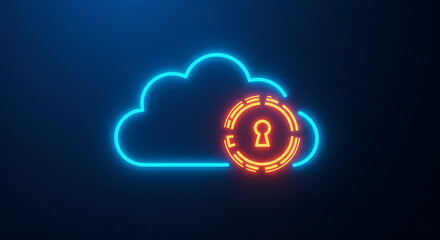 Poster - cloud security: a glowing cloud with a prominent padlock emblem symbolizes digital protection, secur