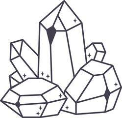 Poster - Hand drawn illustration of a group of bright crystals, creating a beautiful cluster of minerals, ideal for themes related to geology, nature, and precious stones