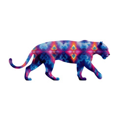 Poster - Colorful Geometric Pattern on Stylized Panther Walking in a Vibrant Art Style