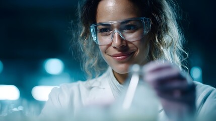 Poster - Cosmetic scientist mixing skincare formula in a research laboratory