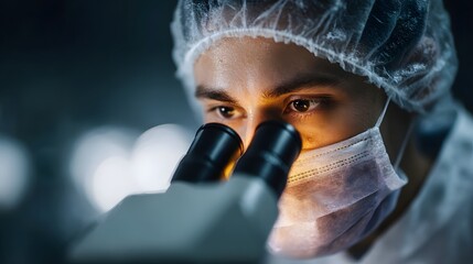 Poster - Laboratory technician using microscope in a research lab setting