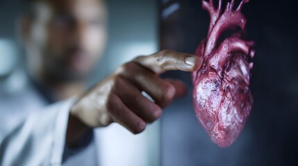 Poster - Doctor pointing at a 3D heart model on a high  display