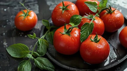 Aufkleber - Fresh tomatoes arranged on a dark plate
