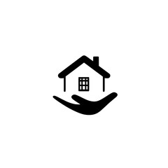 Poster - Vector icon of house on hand symbolizing home care real estate support or housing insurance