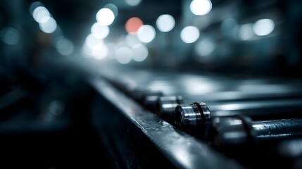 Poster - Assembly line of automotive parts with metal production lighting and sharp focus