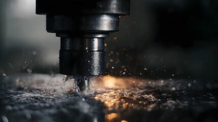 Poster - CNC hine carving metal with intense sparks and lighting