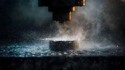 Poster - Metal being precisely shaped by an industrial CNC hine
