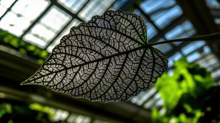 Poster - Intricate Veins of a Leaf Against a Bright Green Background