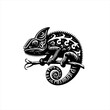 © HASSAN - Stylized Black Chameleon on Branch.