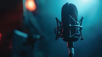 Poster - Microphone with red light indicator in the background