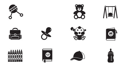 Poster - Collection of baby and toddler toy icons depicting playtime and early childhood activities