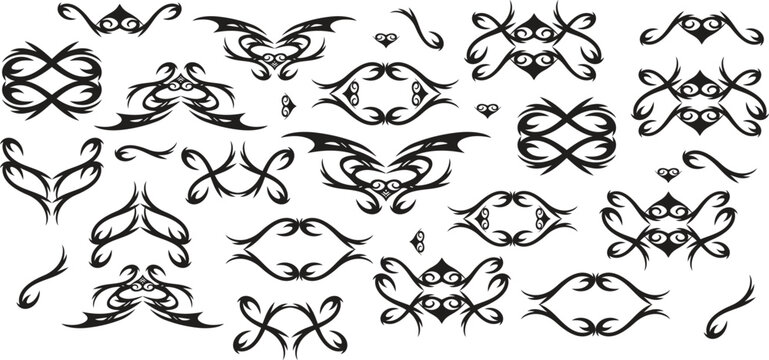 Vector tribal tattoo. Silhouette illustration. Isolated abstract element set.